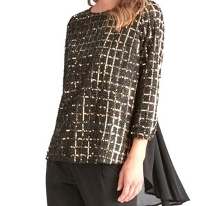 PRELUDE HI-LO SEQUIN TOP SZ XL BLACK GOLD NWT